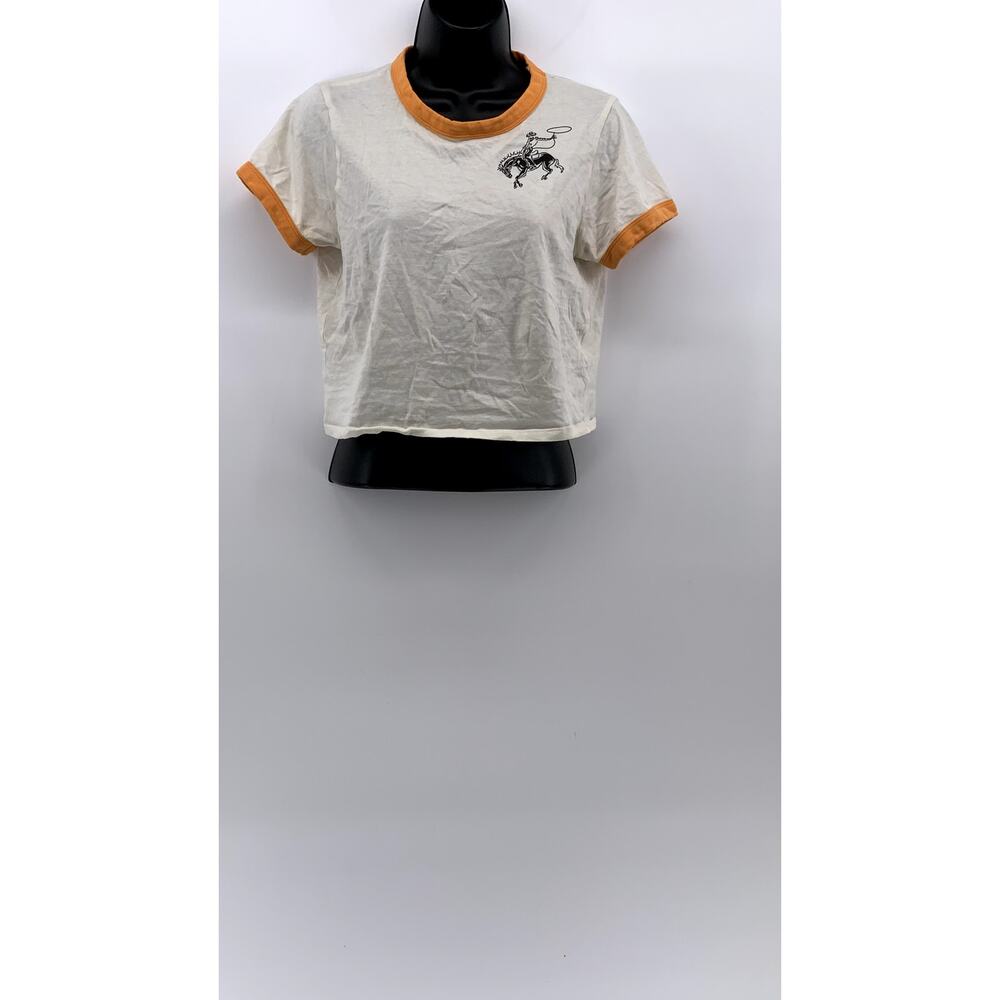 STANDARD ISSUE Women's Cream-Orange Crewneck Cowboy Graphic Short Sleeve Top SZM